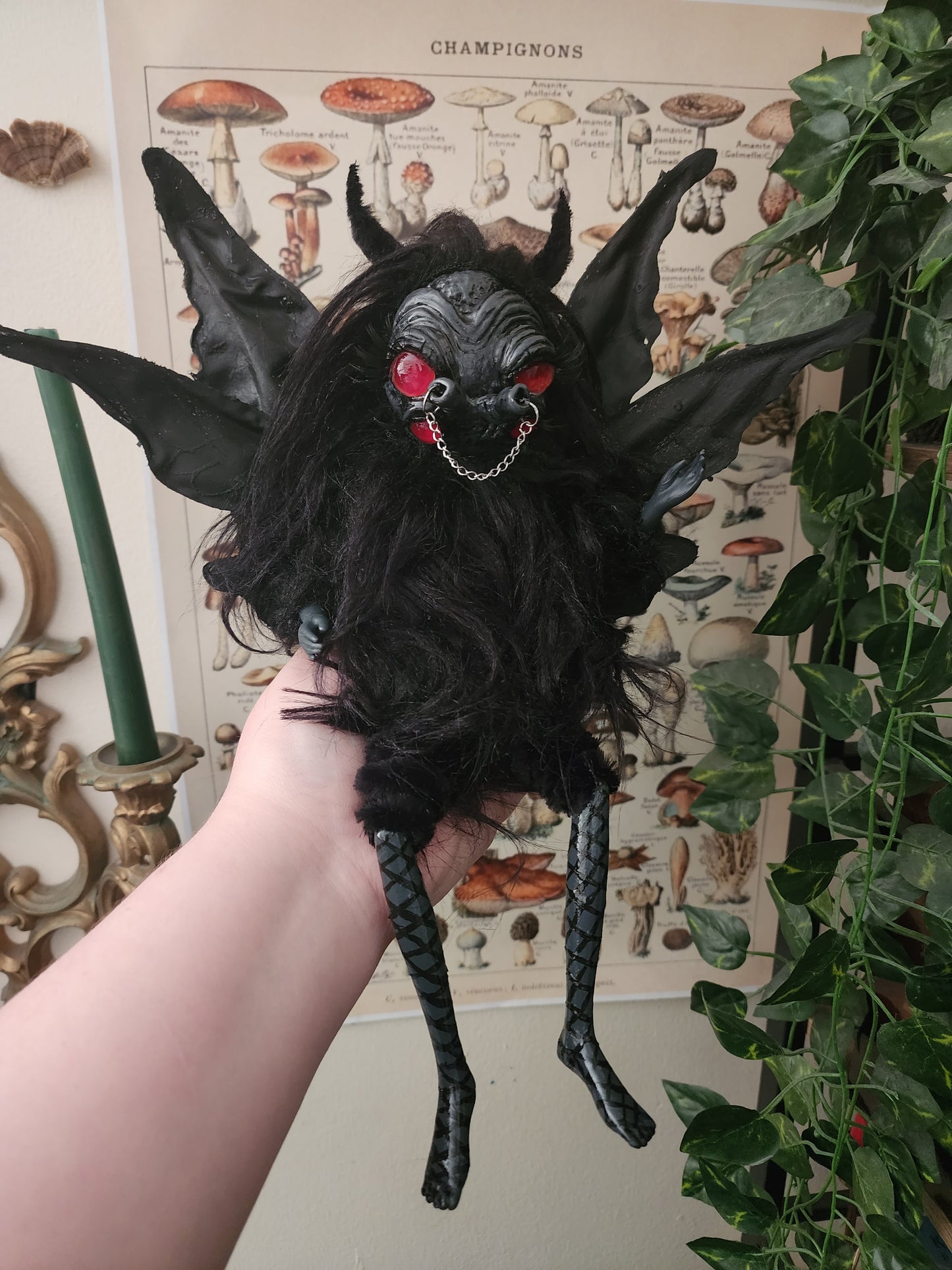 Hot goth mothman cryptid art doll