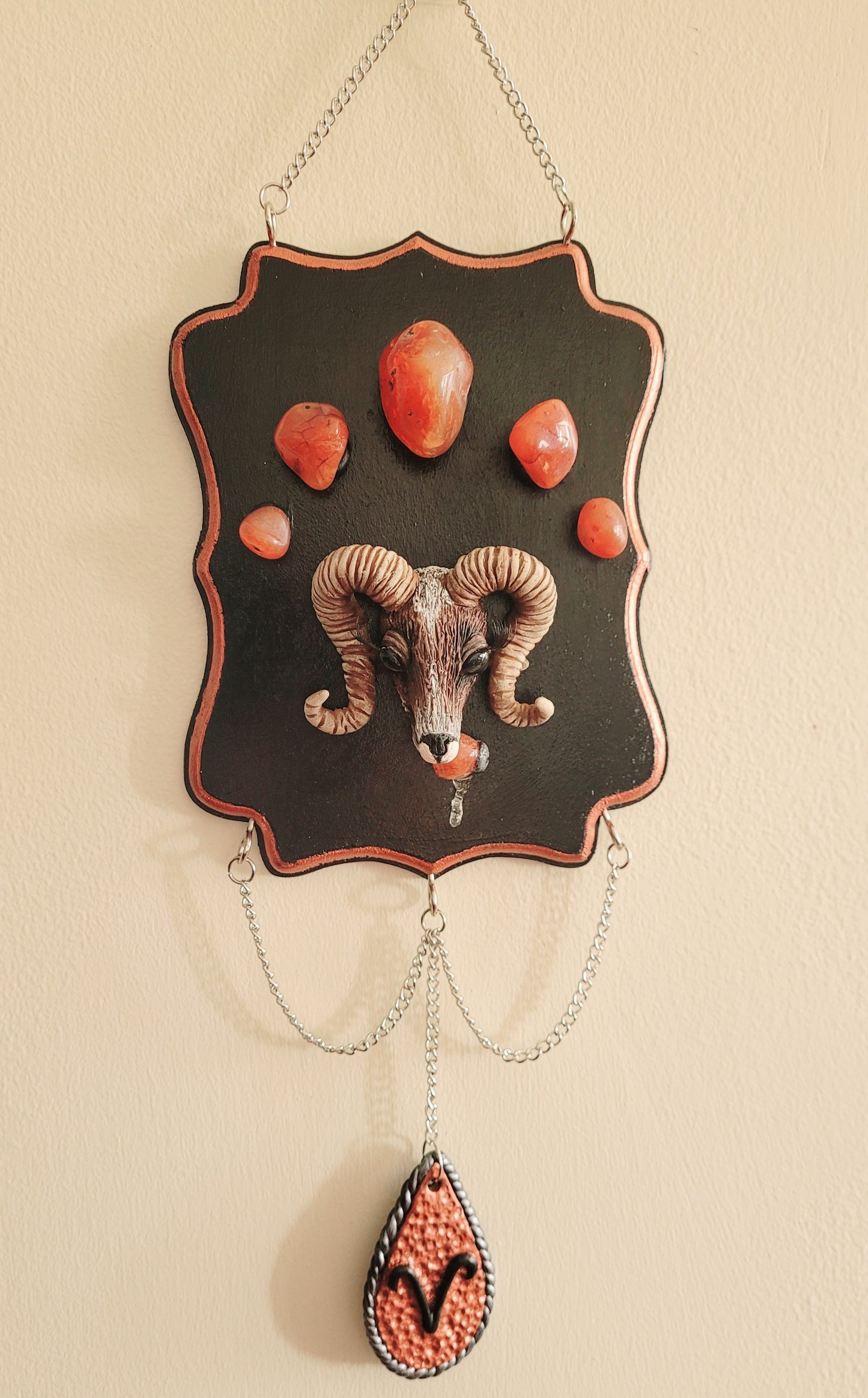 Aries decor carnelian crystal astrology wall hanging