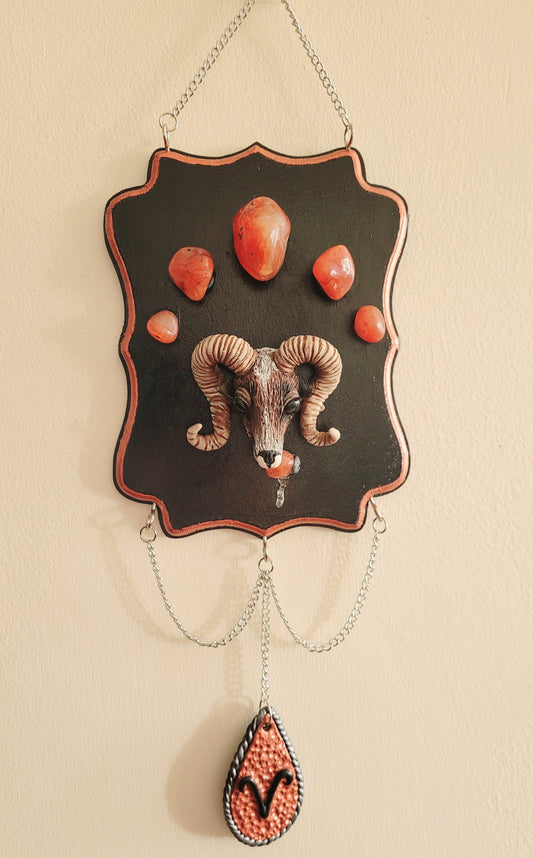 Aries decor carnelian crystal astrology wall hanging