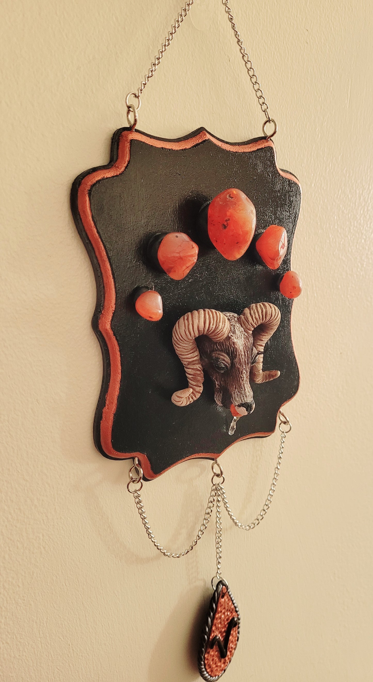 Aries decor carnelian crystal astrology wall hanging