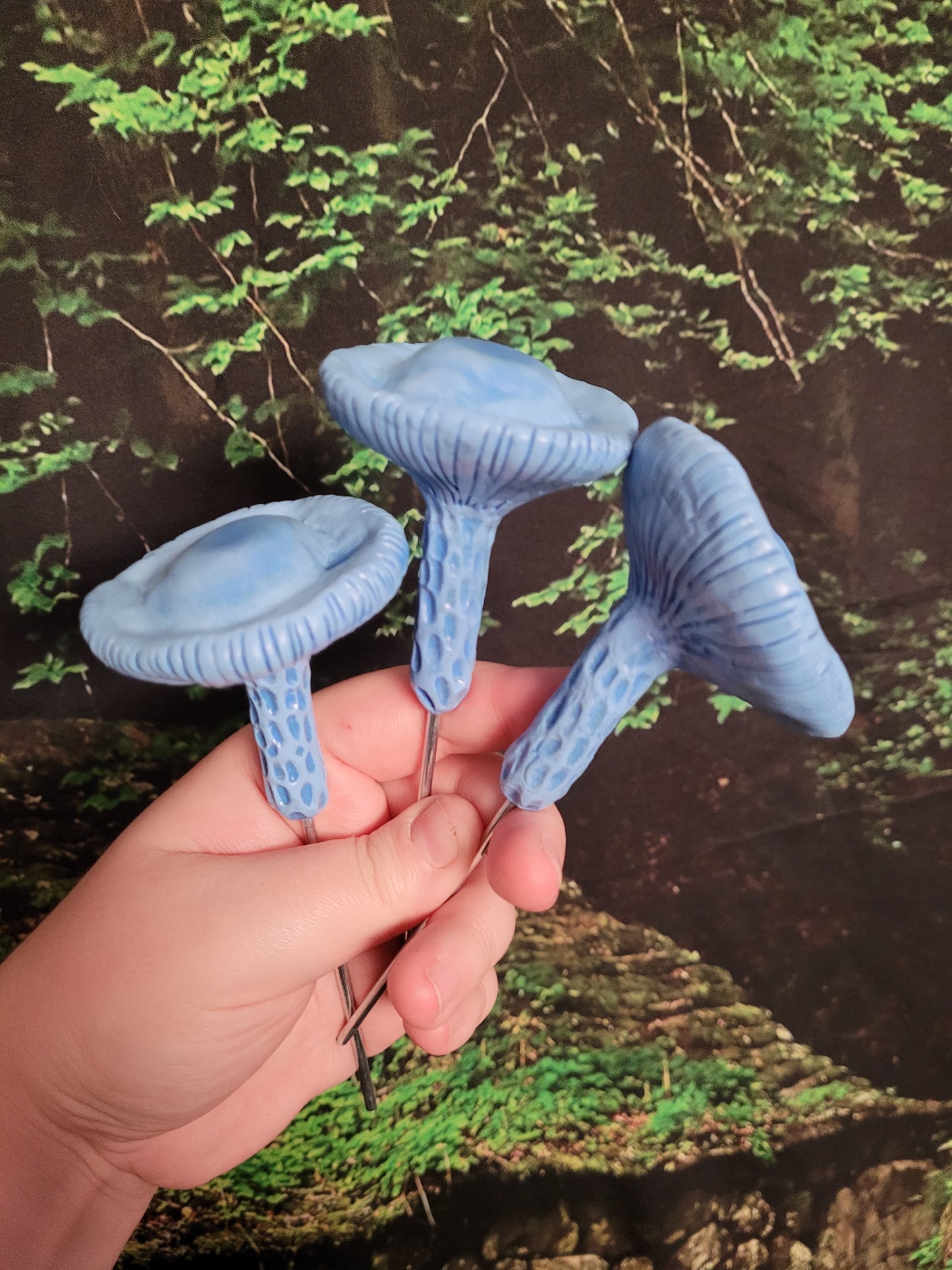 Indigo Milk Cap realistic mushroom plant stake