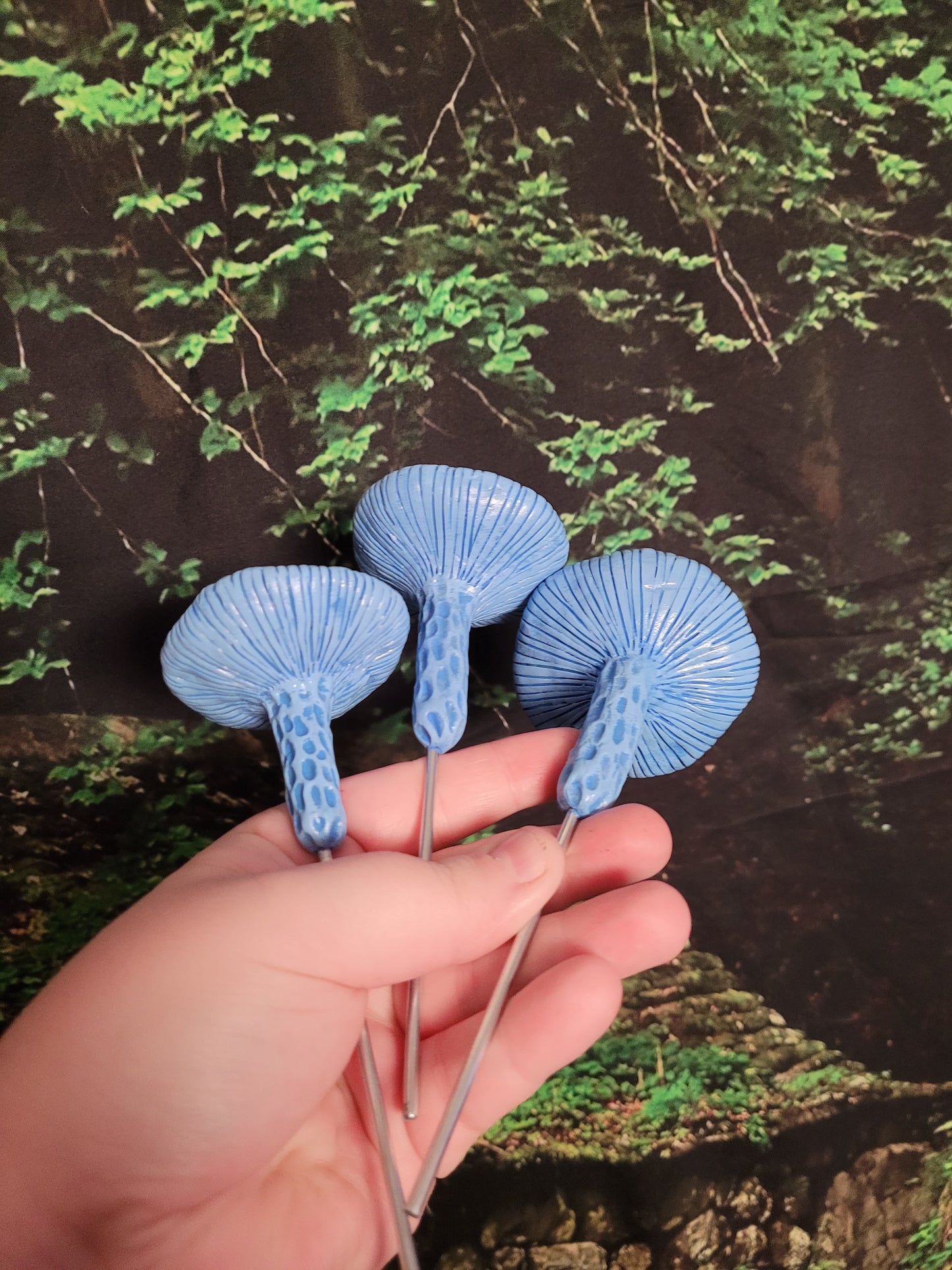 Indigo Milk Cap realistic mushroom plant stake