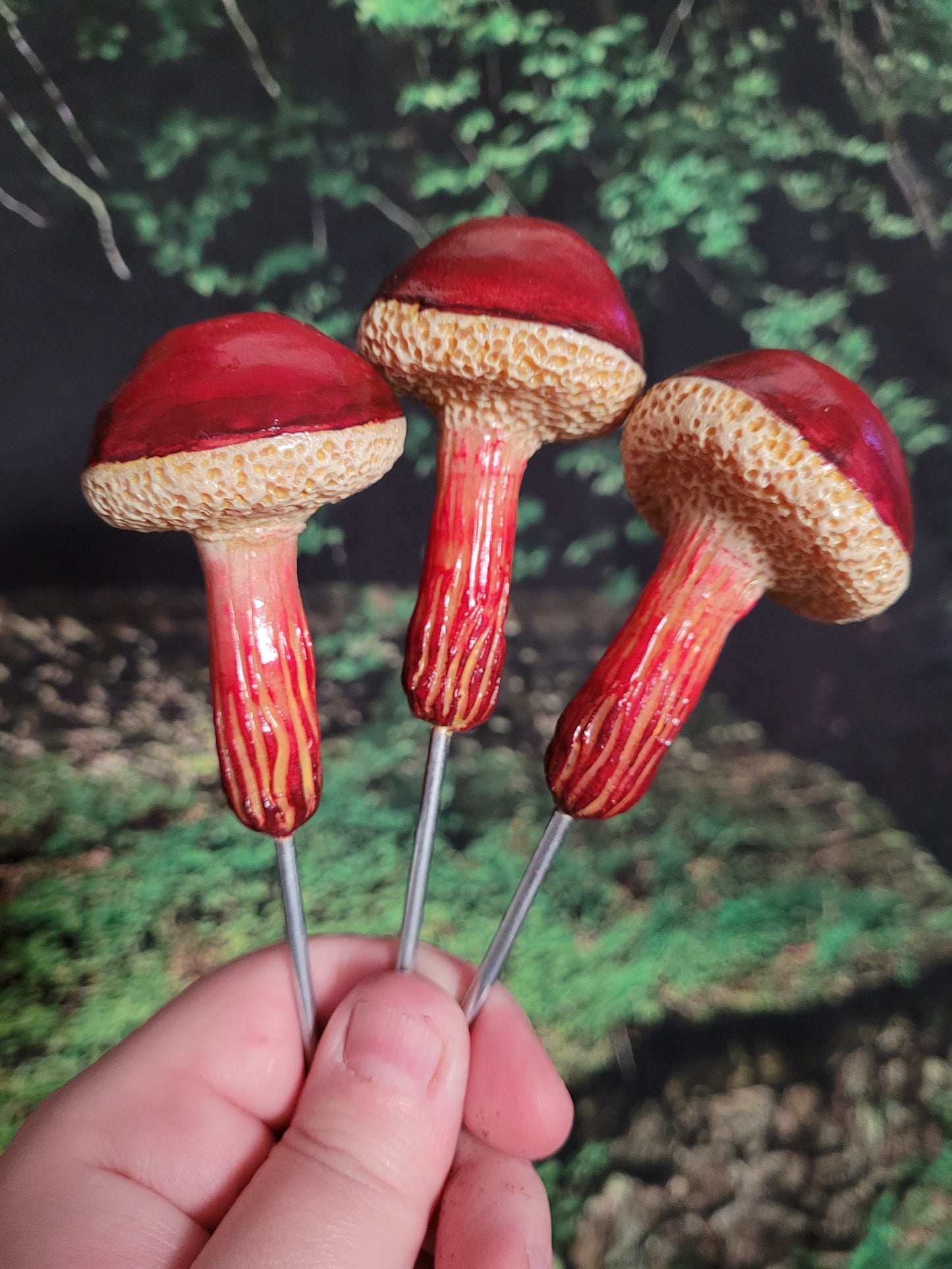 Bolete realistic mushroom plant stake