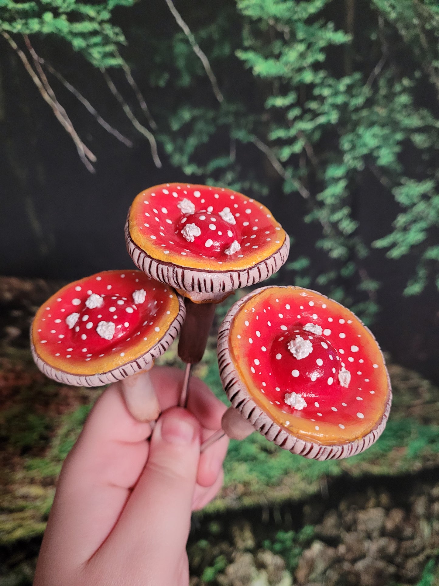 Amanita muscaria realistic mushroom plant stake