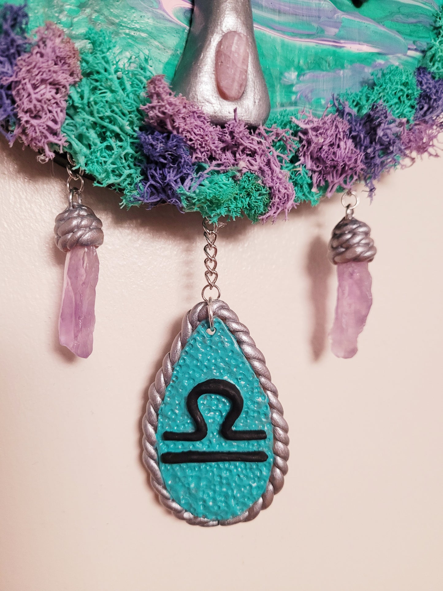 Kunzite crystal Libra astrology wall hanging