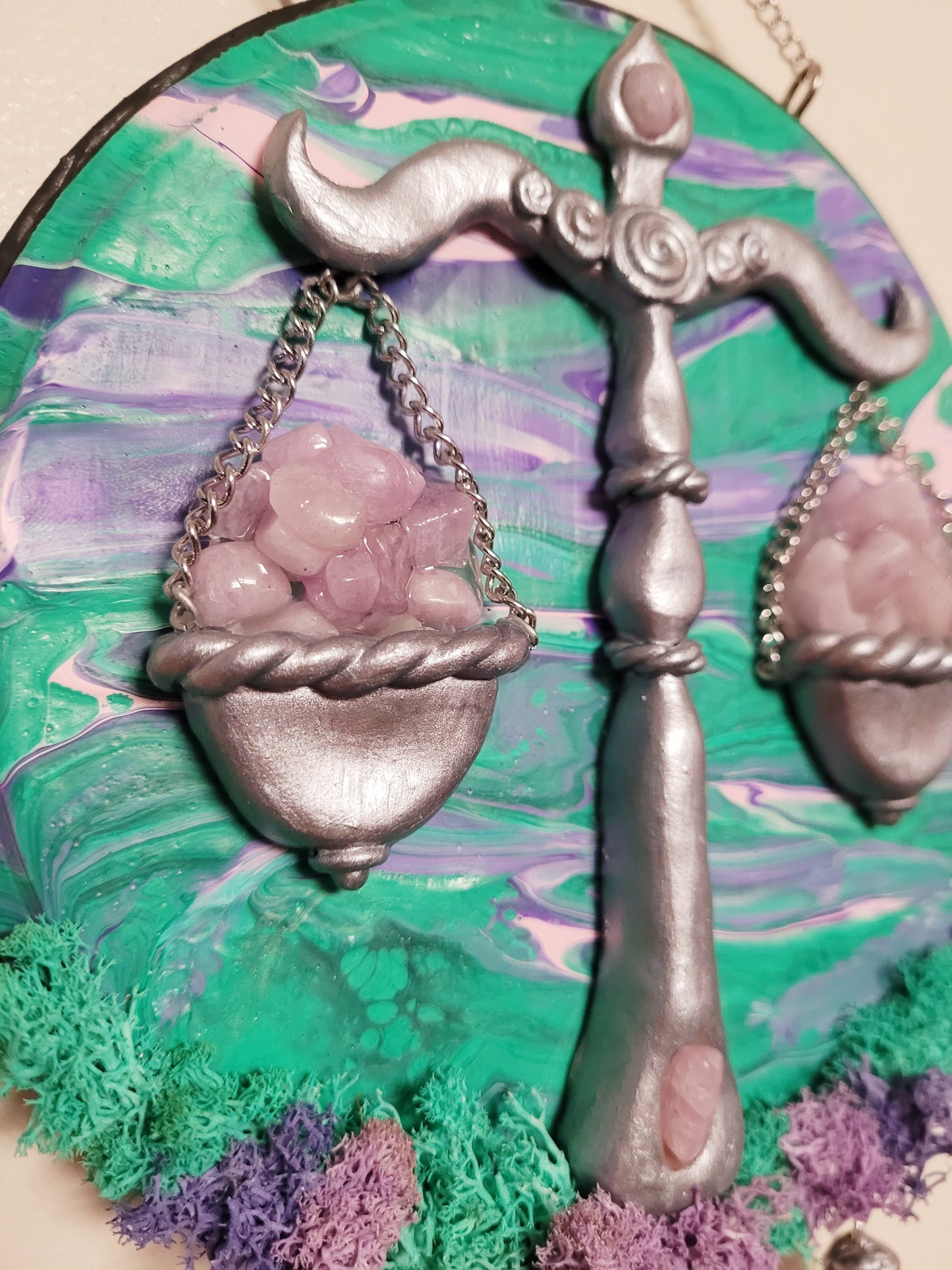 Kunzite crystal Libra astrology wall hanging