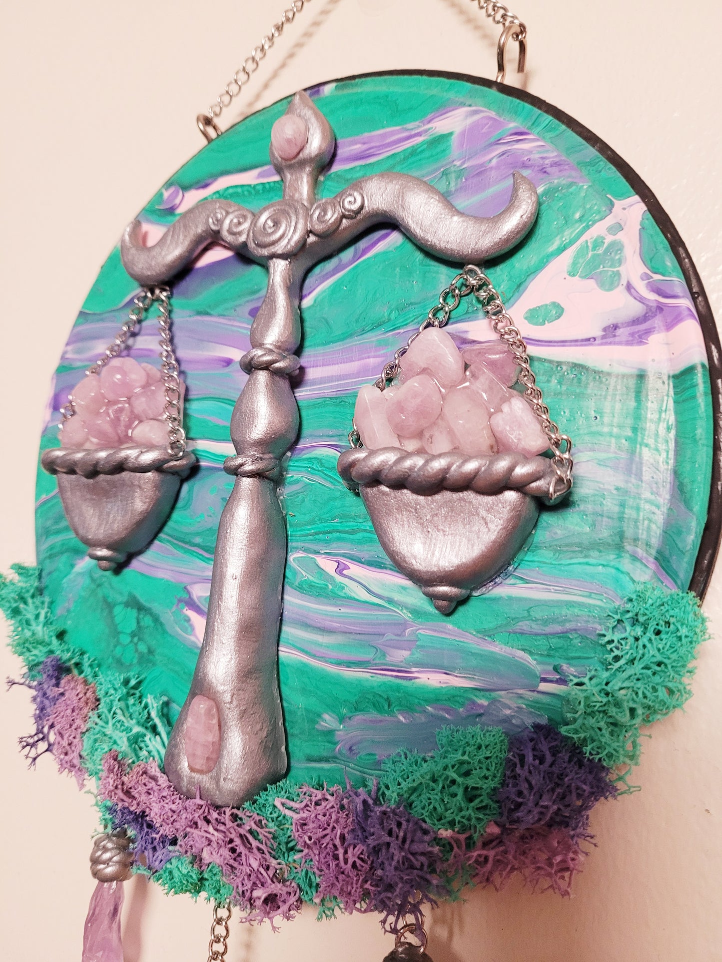 Kunzite crystal Libra astrology wall hanging