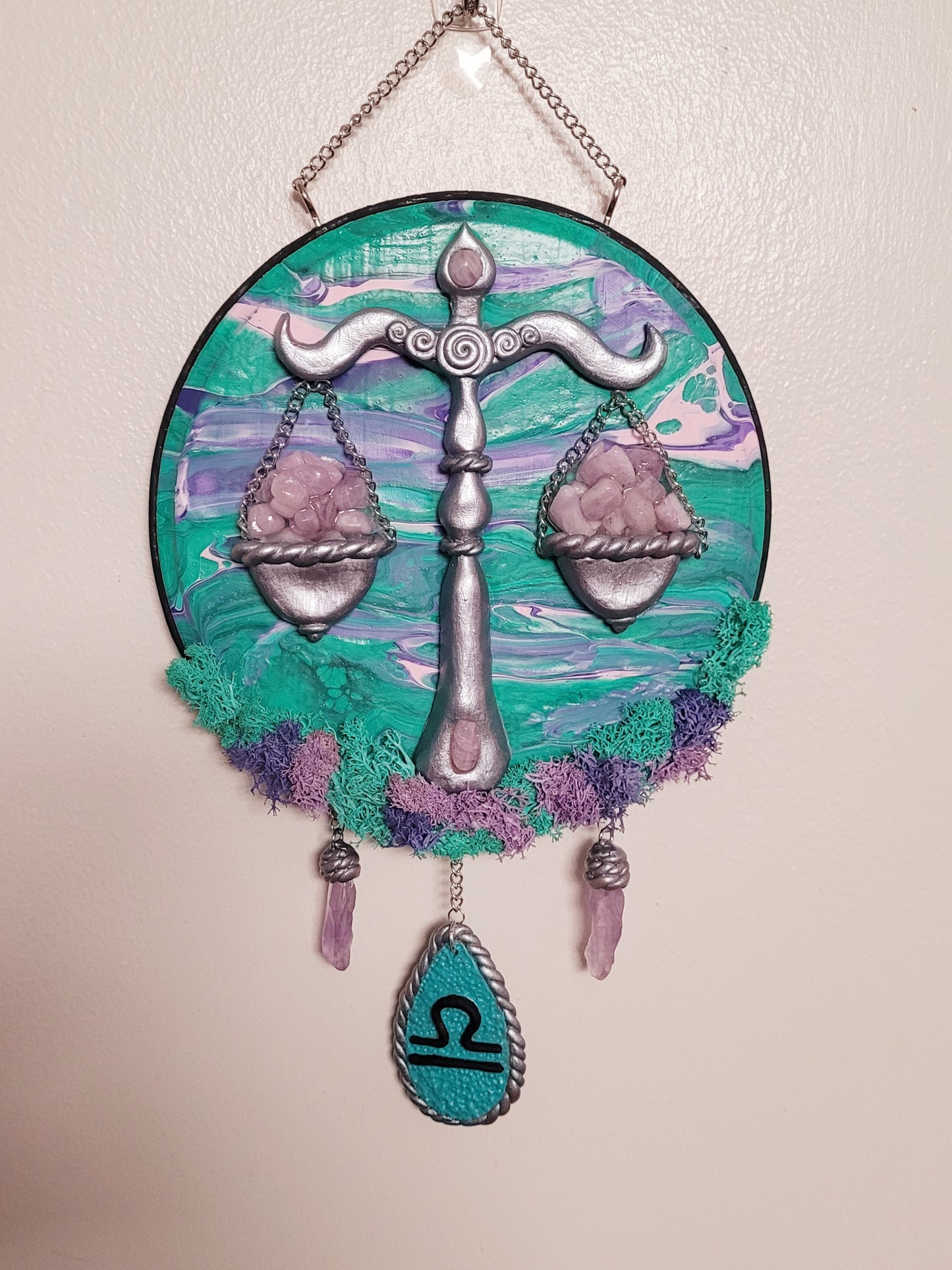Kunzite crystal Libra astrology wall hanging