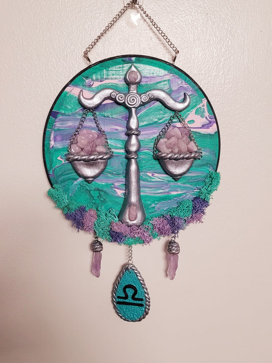 Kunzite crystal Libra astrology wall hanging