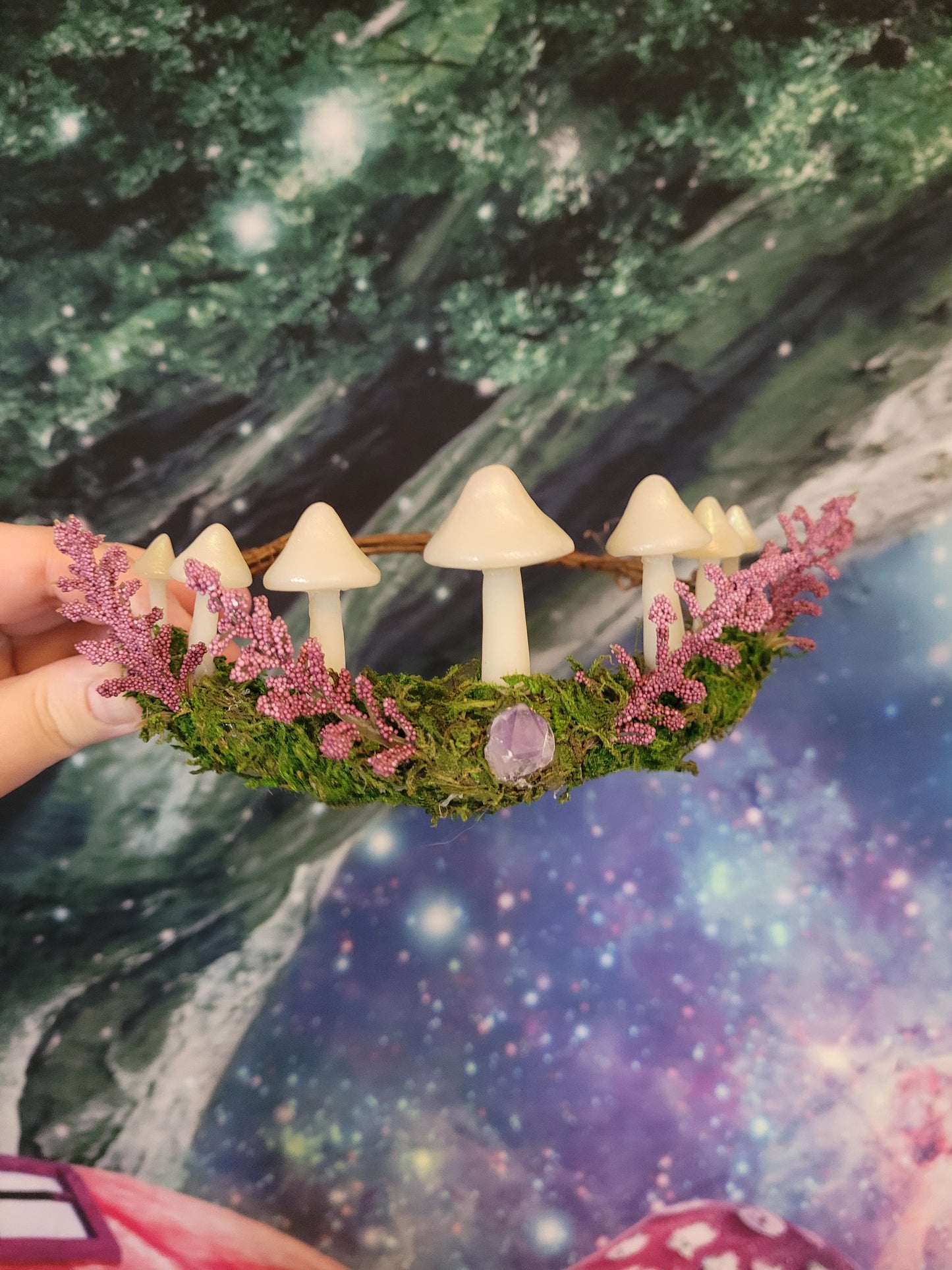Fairy queen crown with glowing opal mushrooms