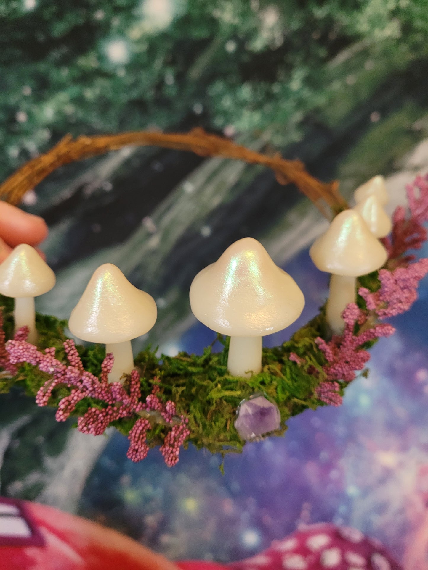 Fairy queen crown with glowing opal mushrooms