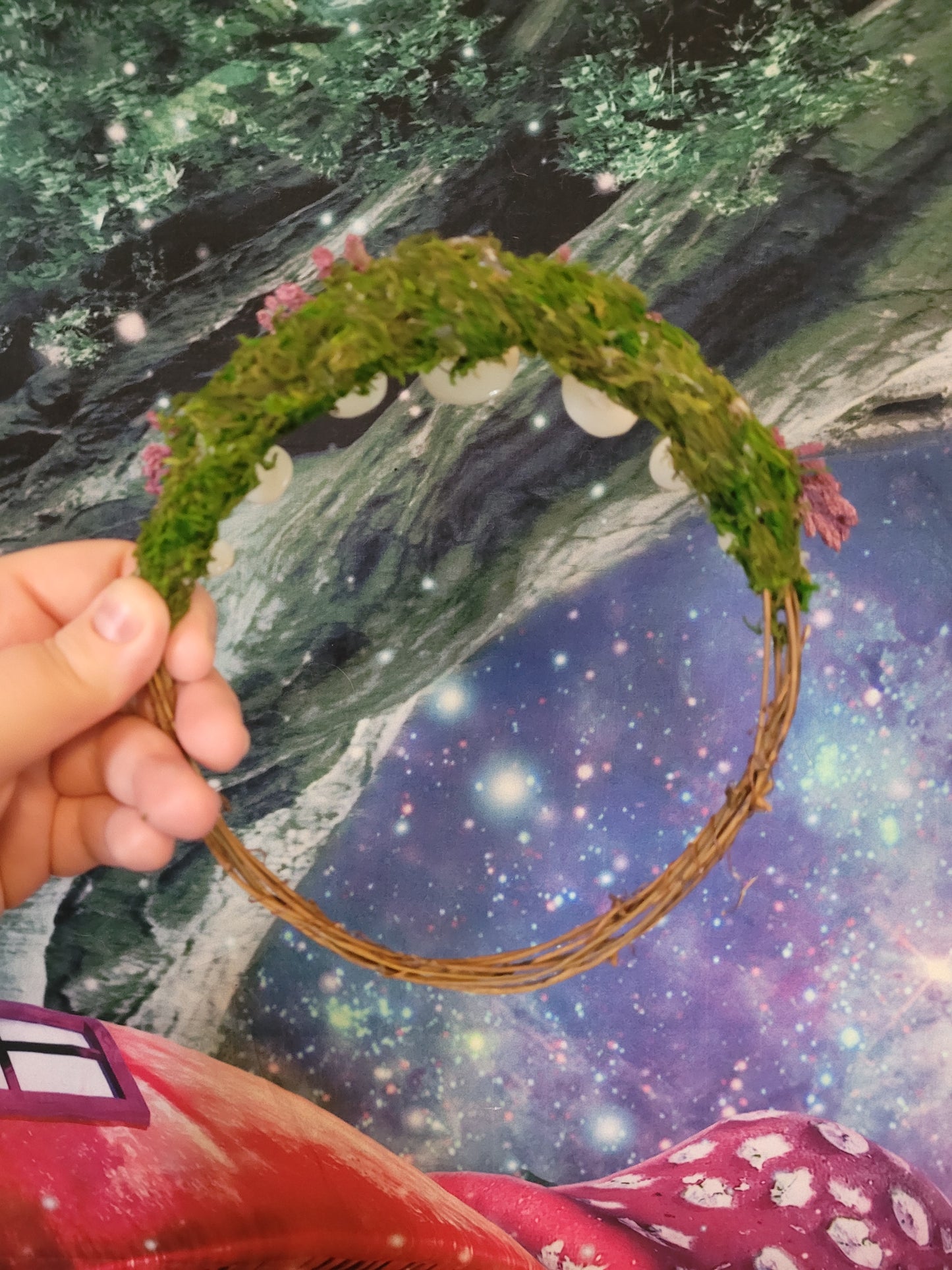 Fairy queen crown with glowing opal mushrooms