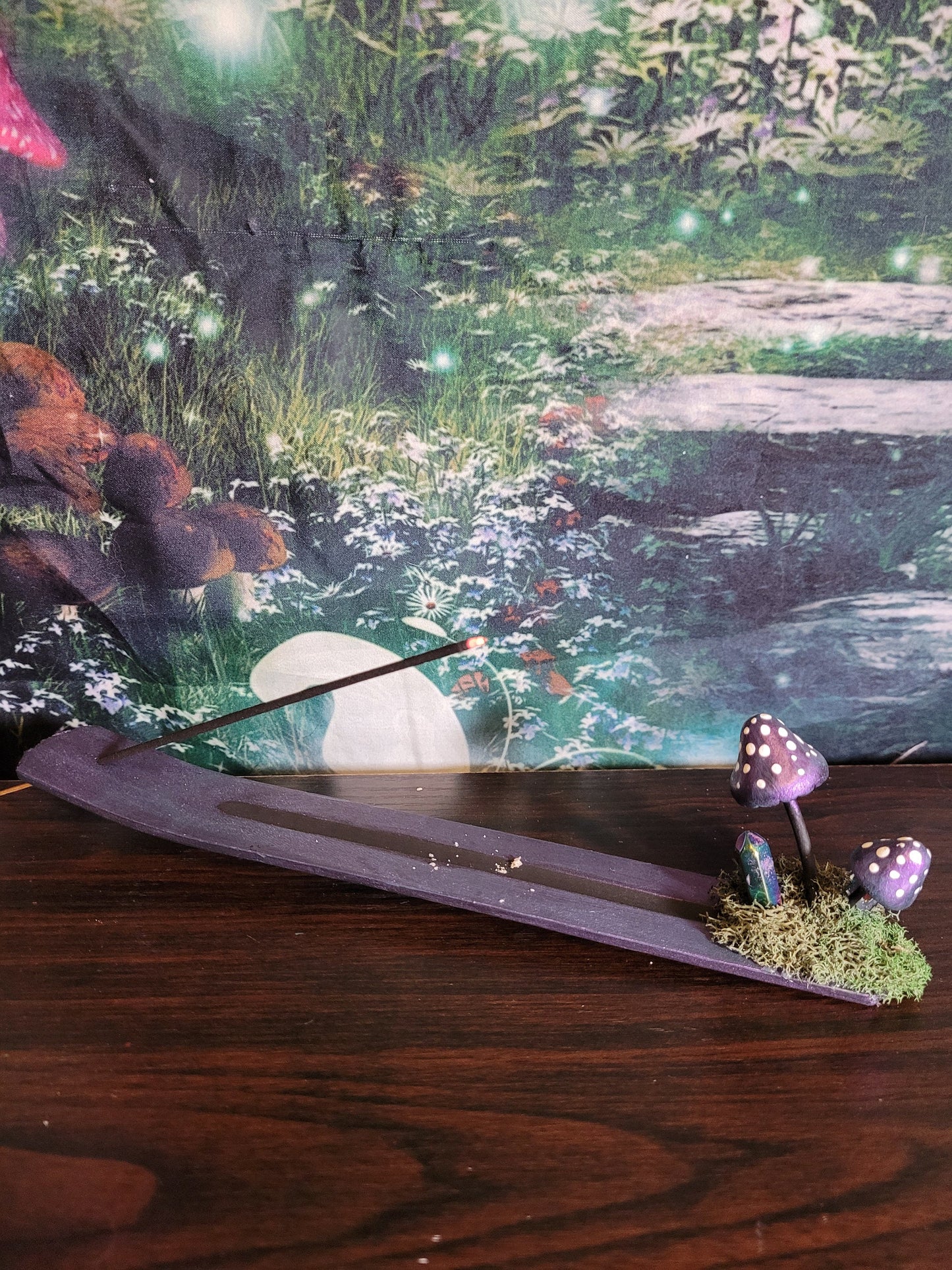 Purple mushroom incense holder wooden incense holder fairycore fae decor incense burner