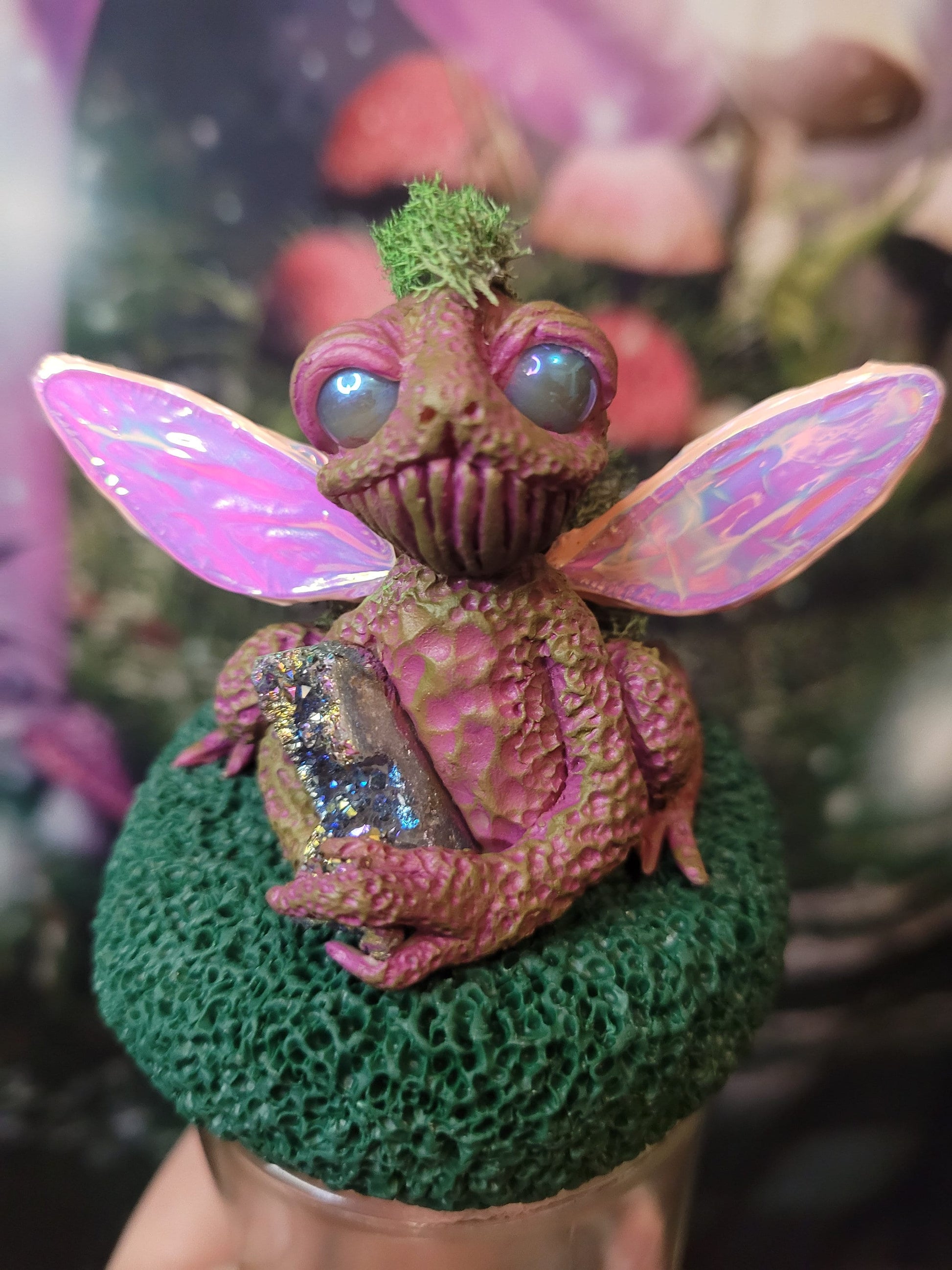 Frog fairy fairycore fae decor stash jars fantsy art RPG theme stash jar mossy crystal fairy