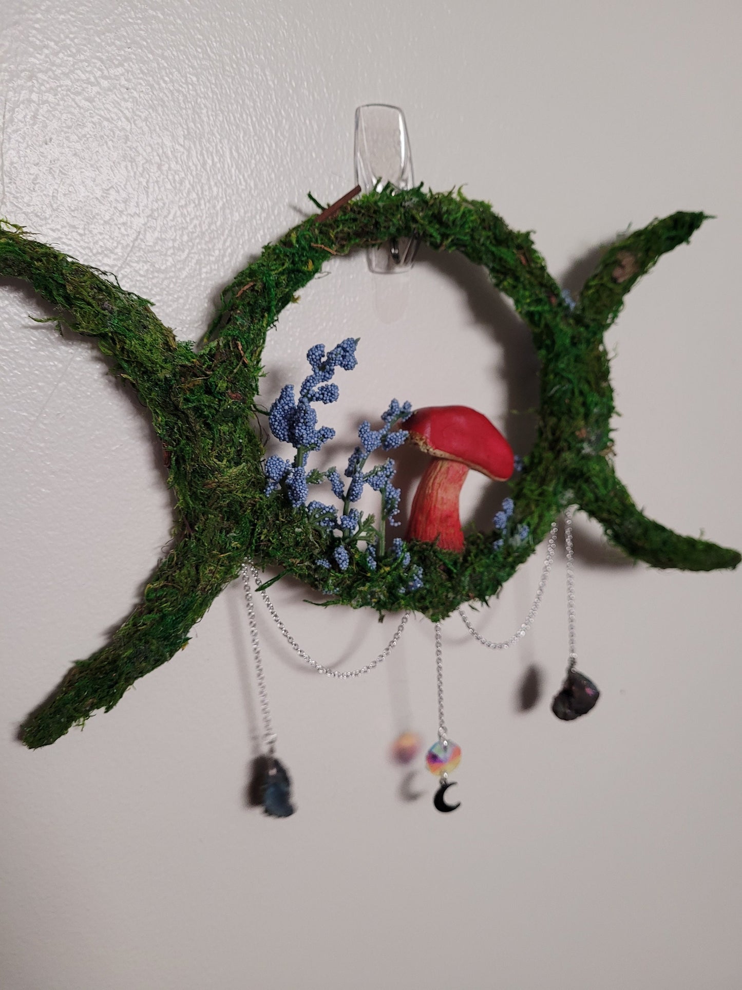 triple moon wreath wiccan decor mushroom wreath witchy decor mushroom wreath fairycore fae