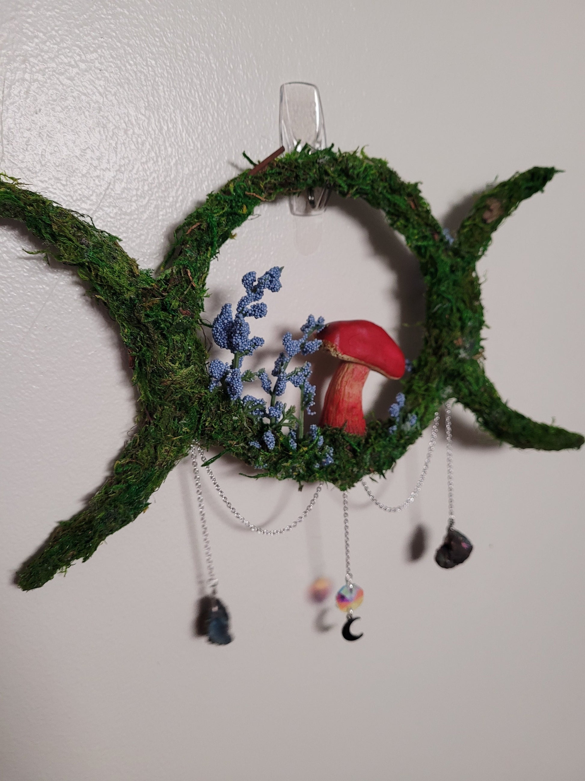 triple moon wreath wiccan decor mushroom wreath witchy decor mushroom wreath fairycore fae