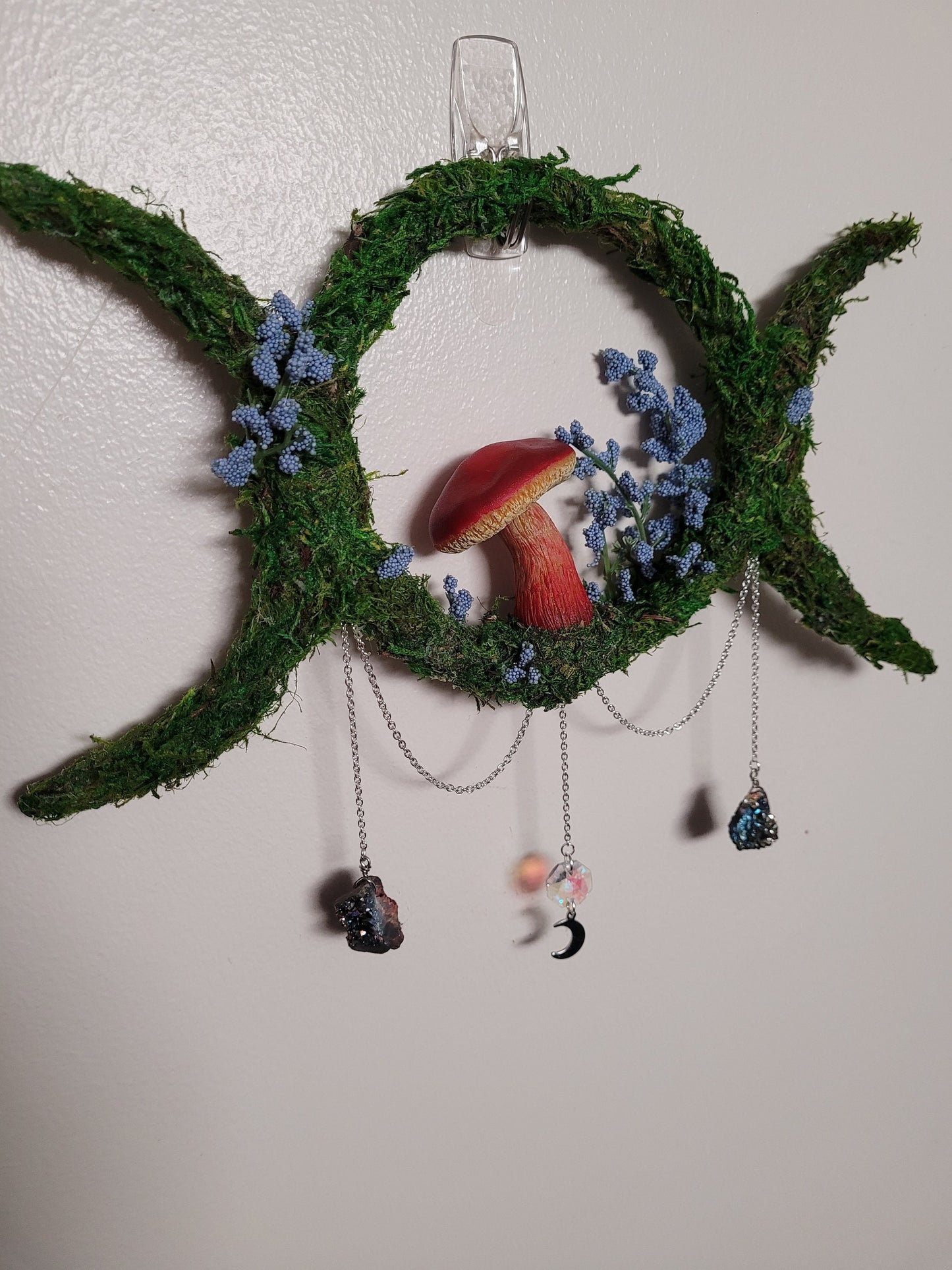 triple moon wreath wiccan decor mushroom wreath witchy decor mushroom wreath fairycore fae