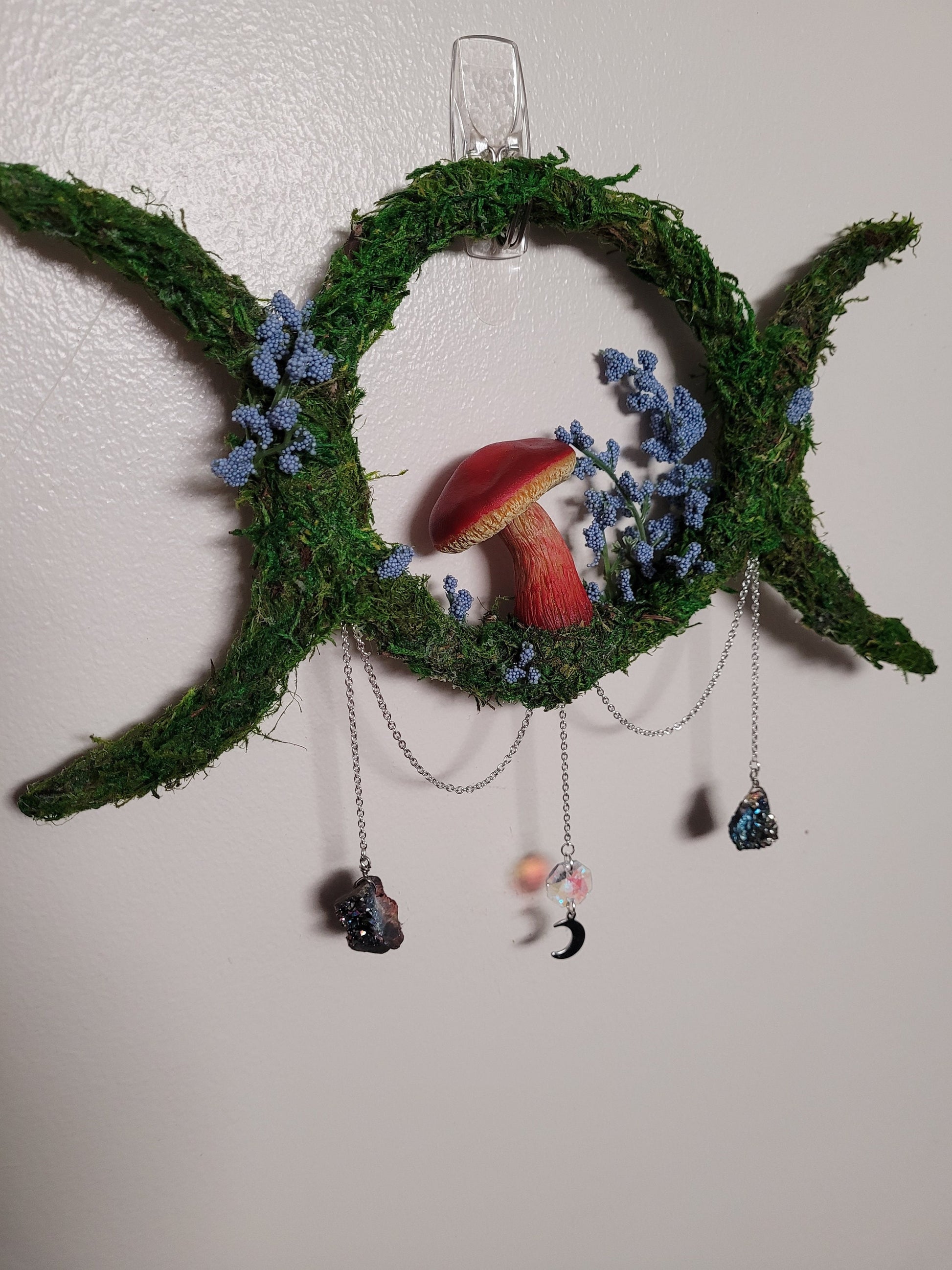 triple moon wreath wiccan decor mushroom wreath witchy decor mushroom wreath fairycore fae