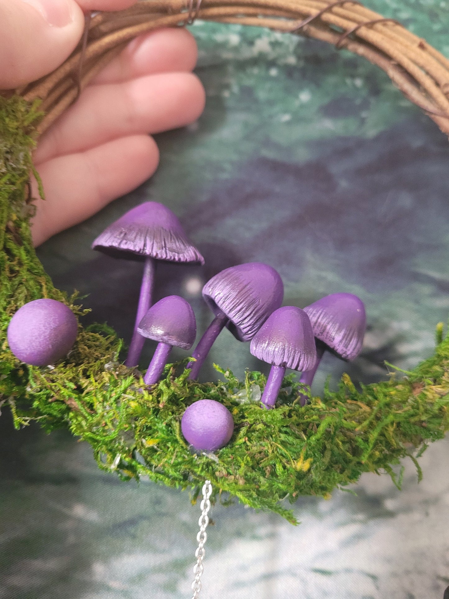 purple mushroom wreath fairycore fae decor crystal mushroom wreath mossy fairy decor