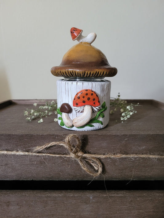 merry mushroom fan art mushroom stash jar shrooms mushroom decor cute cottagecore decor 70's decor vintage