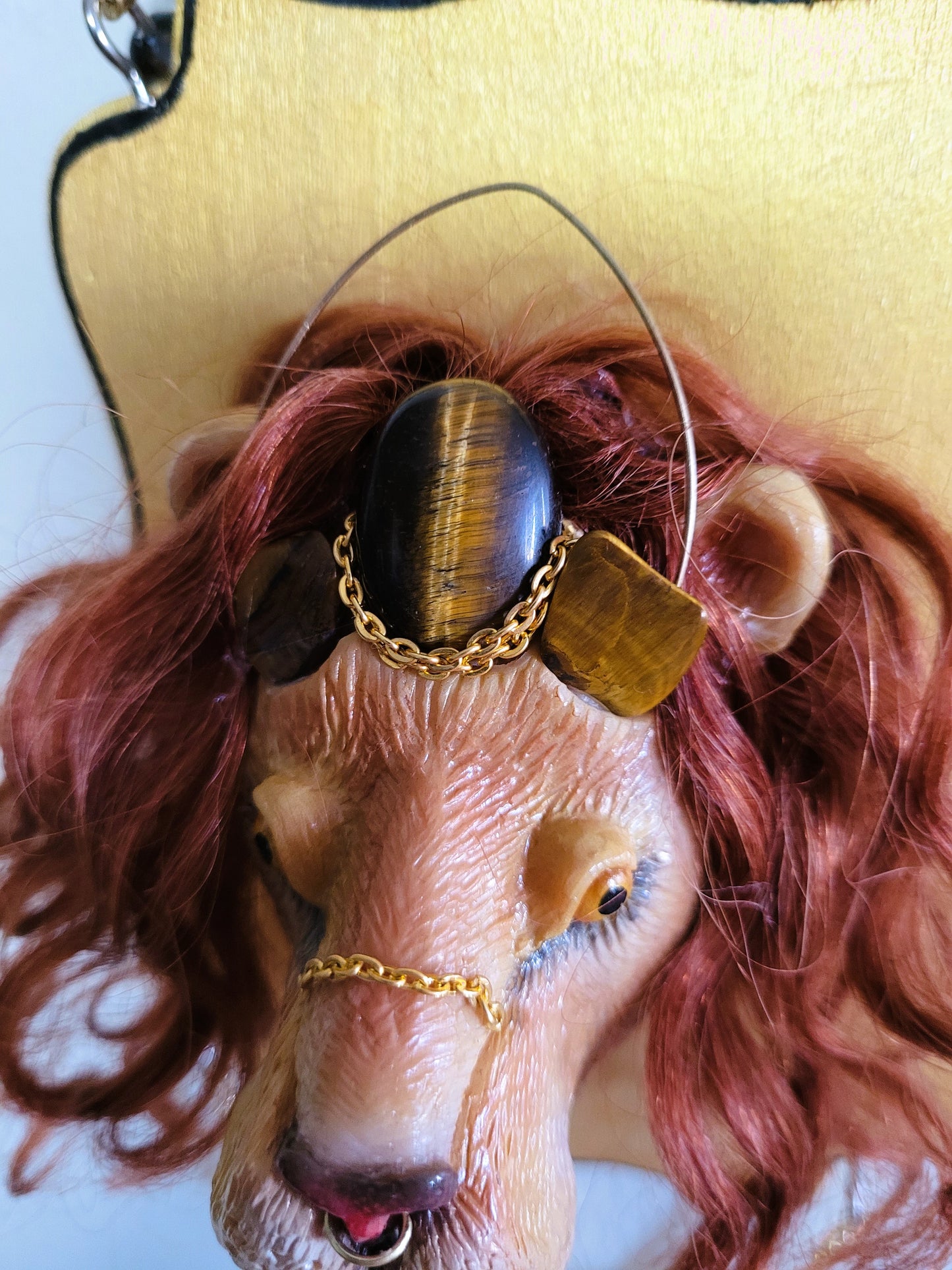 Leo astrology decor tigers eye crystal wall hanging