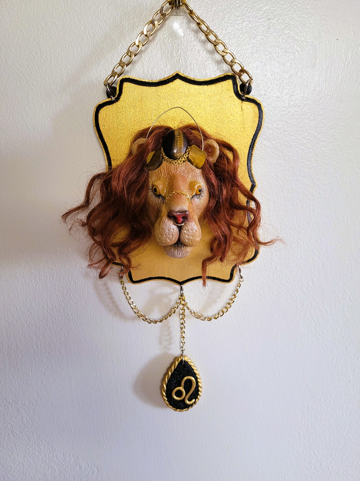 Leo astrology decor tigers eye crystal wall hanging