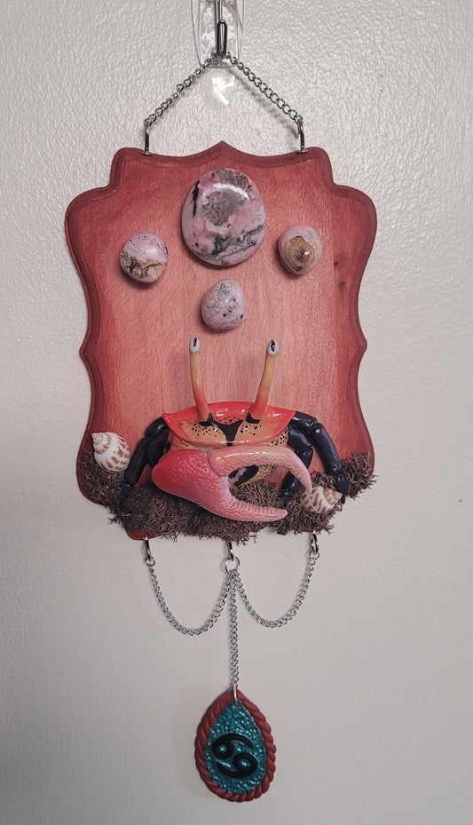 Cancer Rhodonite crystal astrology wall hanging