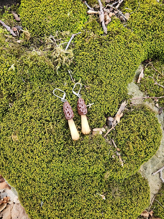 Morel mushroom earrings