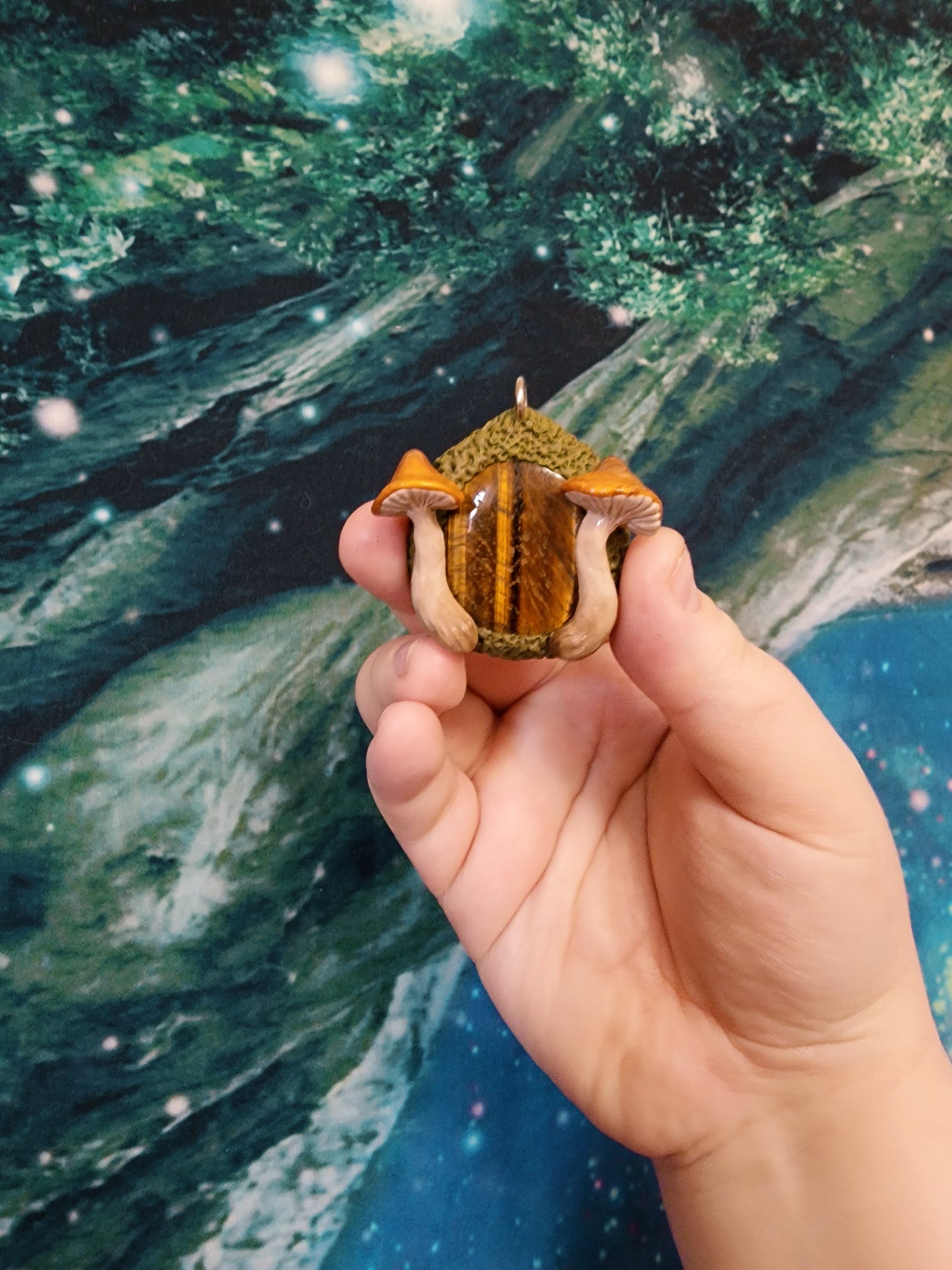 Tigers eye mushroom pendant