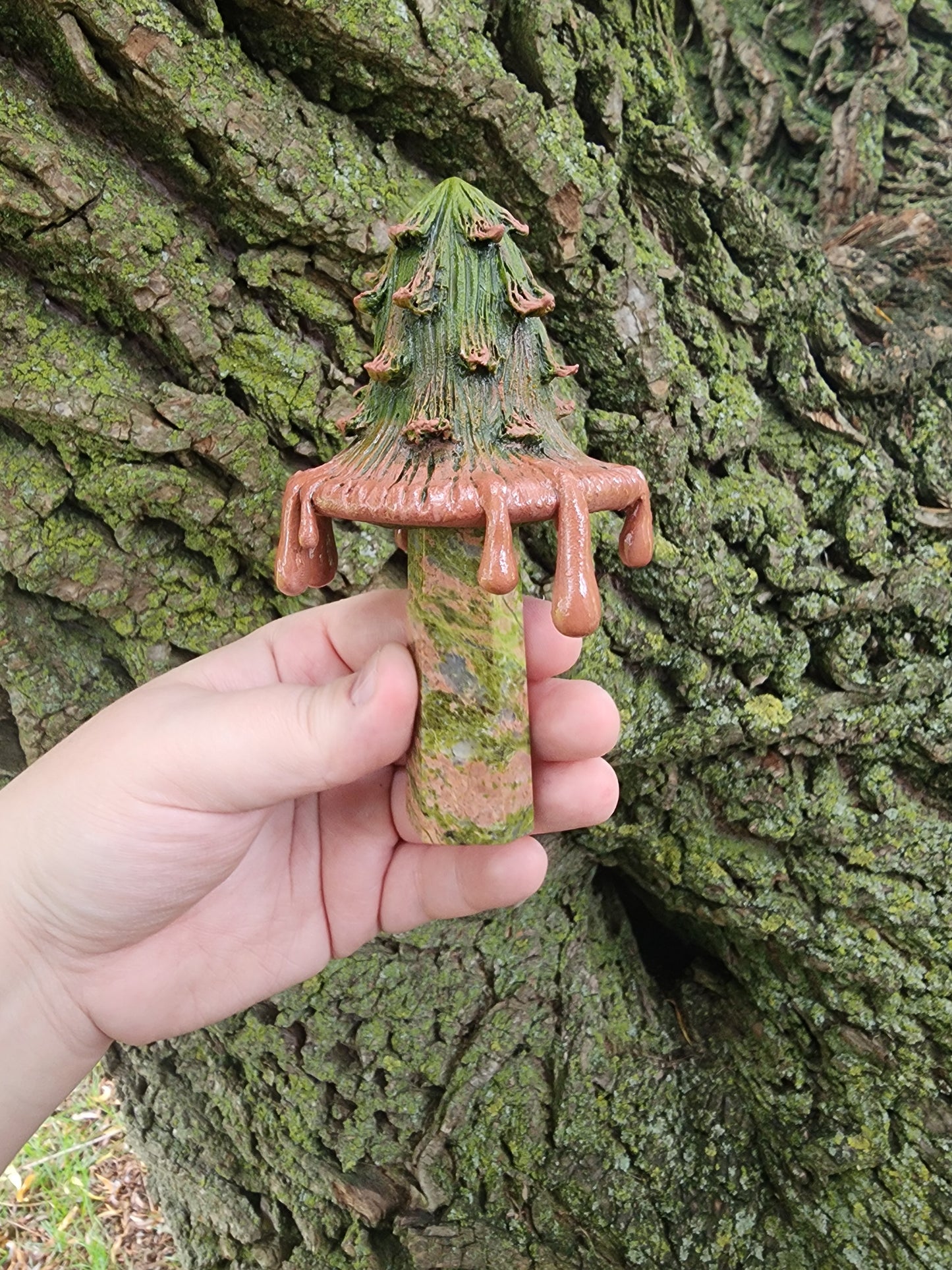 Unakite Inky Cap Crystal Mushroom