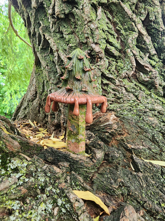 Unakite Inky Cap Crystal Mushroom