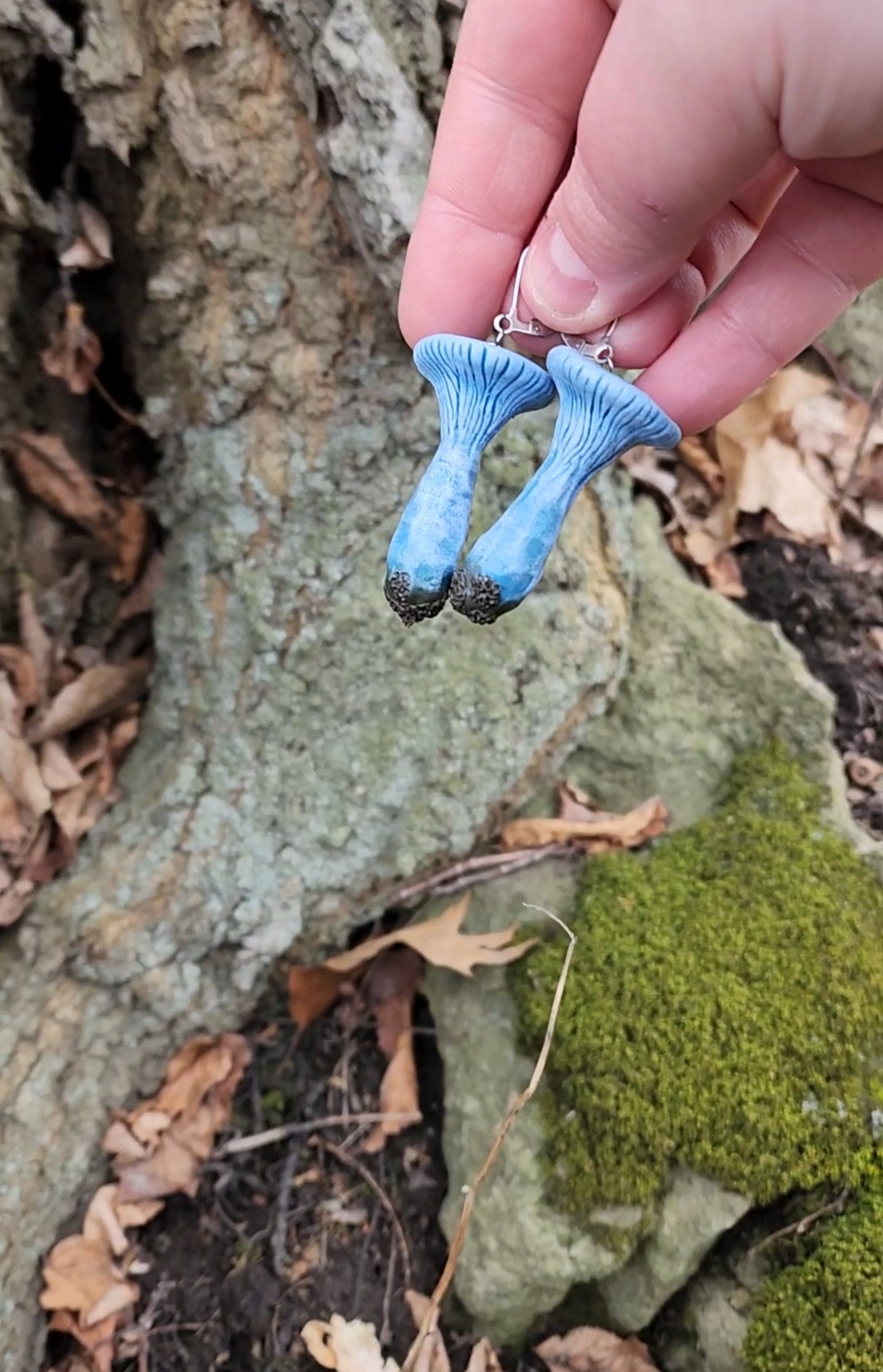 Indigo milk cap mushie earrings