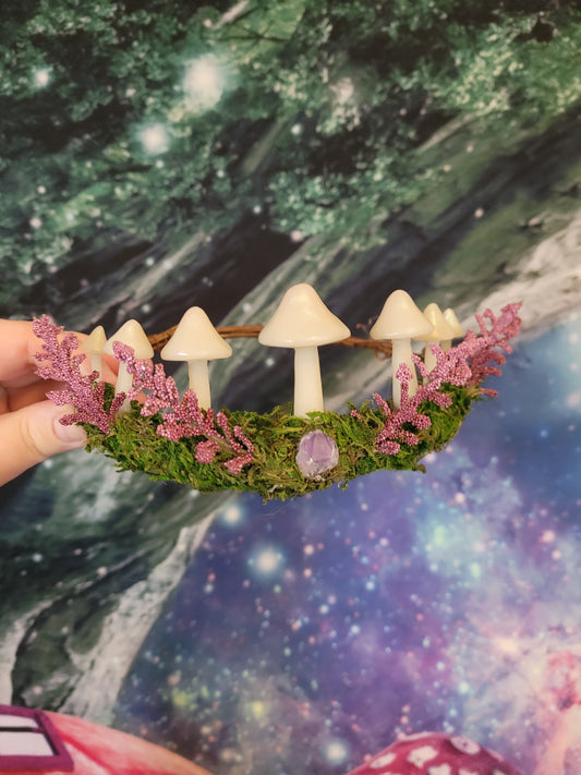 Fairy queen crown with glowing opal mushrooms