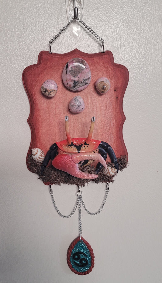 Cancer Rhodonite crystal astrology wall hanging